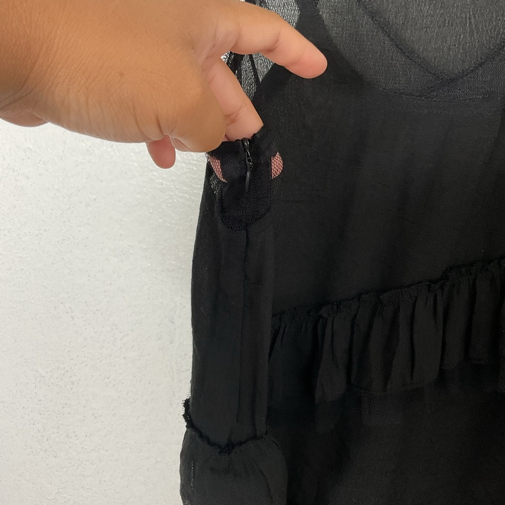 Cecico Ruffled Tulle Mesh Tank Top Black Small Gothic Edgy Racerback - Picture 5 of 8